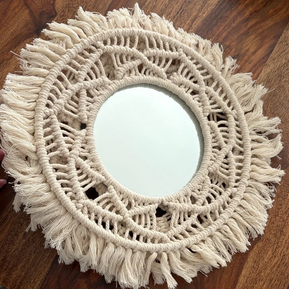Bohemian Cream Macrame Wall Mirror Set